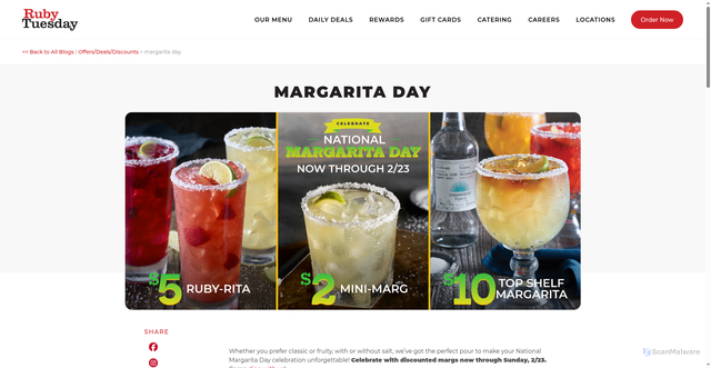Security scan screenshot of https://www.rubytuesday.com/blog/margarita-day