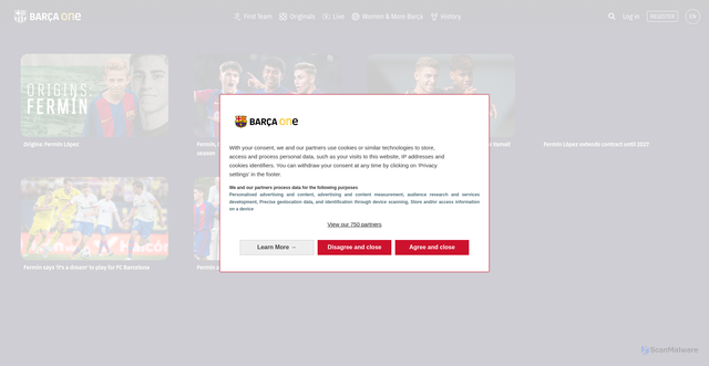 Security scan screenshot of https://one.fcbarcelona.com/en/videos/category/17414-fermin-lopez