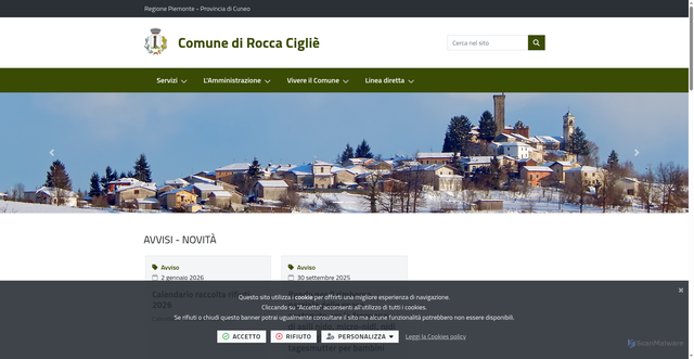 Security scan screenshot of https://www.comune.roccaciglie.cn.it/it-it/home