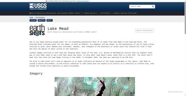 Security scan screenshot of https://eros.usgs.gov/earthshots/lake-mead
