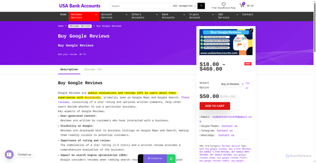 Security scan screenshot of https://usabankaccounts.com/product/buy-google-reviews/