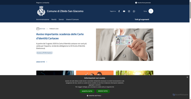 Security scan screenshot of https://www.comune.zibidosangiacomo.mi.it