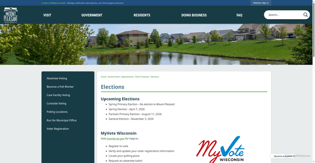 Security scan screenshot of https://www.mtpleasantwi.gov/2159/Elections