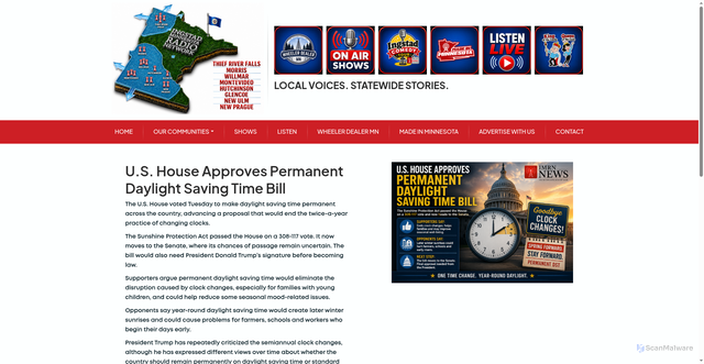 Security scan screenshot of https://ingstadmedia.com/u-s-house-approves-permanent-daylight-saving-time-bill/