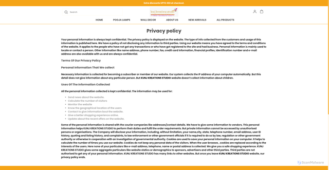 Security scan screenshot of https://kunjkreationsstudio.com/privacy-policy