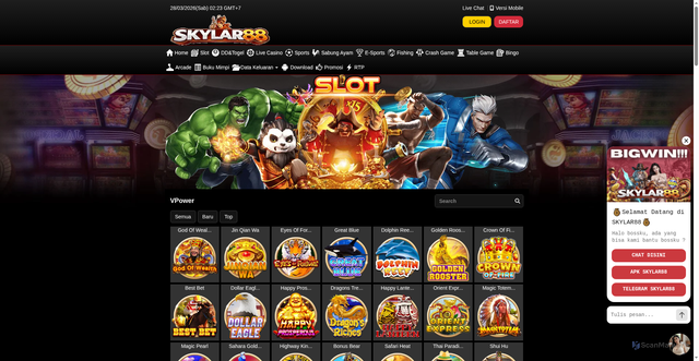 Security scan screenshot of https://ndxskylar88.click/desktop/game/slot/vpower