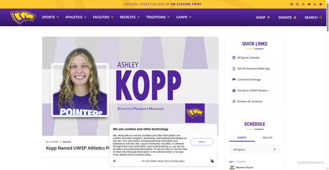 Security scan screenshot of https://athletics.uwsp.edu/