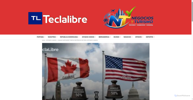 Security scan screenshot of https://teclalibremultimedios.com/canada-impondra-tarifas-reciprocas-de-50-a-estados-unidos/