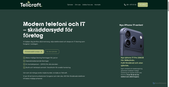 Security scan screenshot of https://telicraft.se