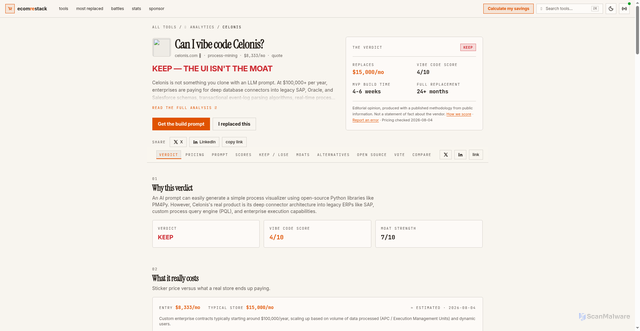 Security scan screenshot of https://ecomrestack.com/celonis