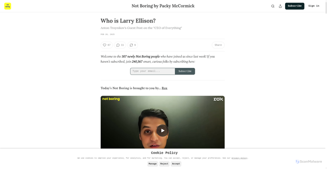 Security scan screenshot of https://www.notboring.co/p/who-is-larry-ellison