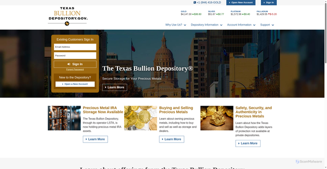 Security scan screenshot of https://www.texasbulliondepository.gov/