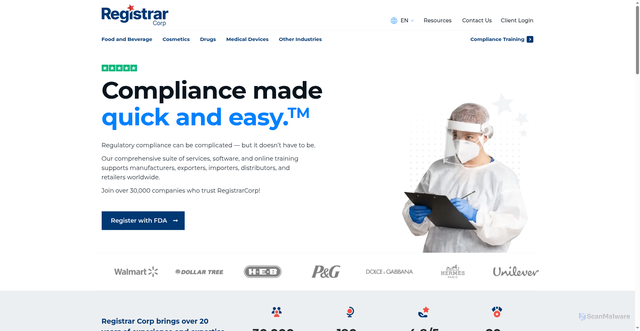 Security scan screenshot of https://registrarcorp.com