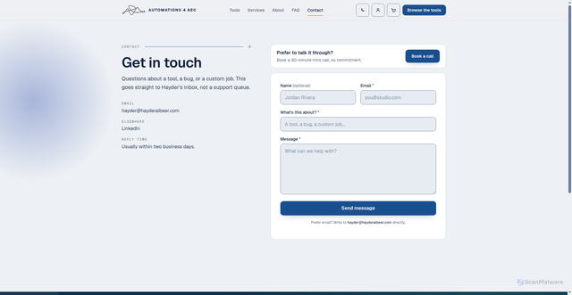 Security scan screenshot of https://a4a.pages.dev/contact/