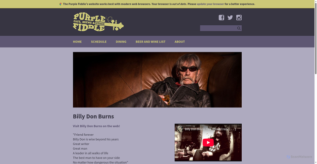 Security scan screenshot of https://purplefiddle.com/bands/billy-don-burns/