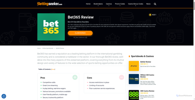Security scan screenshot of https://www.bettingseeker.com/sportsbooks/bet365/