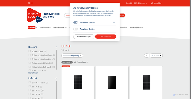 Security scan screenshot of https://shop.energy3000.com/longi/?c=8