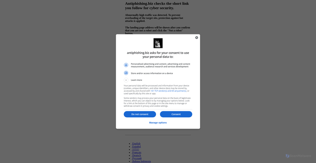 Security scan screenshot of https://antiphishing.biz/Check_Shortest.Link/1eFqA?l=en