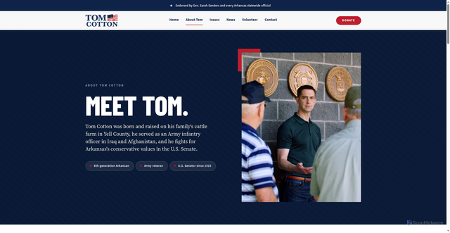 Security scan screenshot of https://tomcotton.com/about-tom/