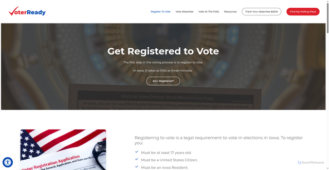 Security scan screenshot of https://voterready.iowa.gov/registertovote/