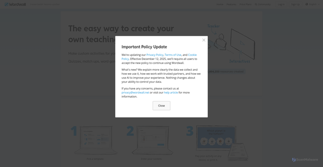 Security scan screenshot of https://wordwall.net/
