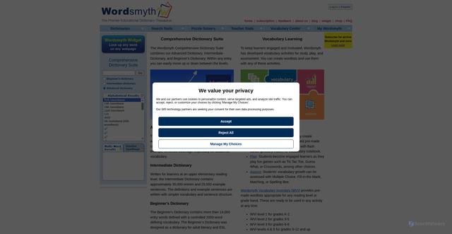 Security scan screenshot of https://wordsmyth.net