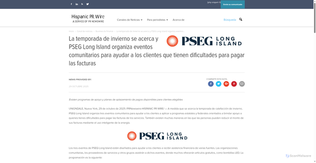 Security scan screenshot of https://hispanicprwire.com/la-temporada-de-invierno-se-acerca-y-pseg-long-island-organiza-eventos-comunitarios-para-ayudar-a/