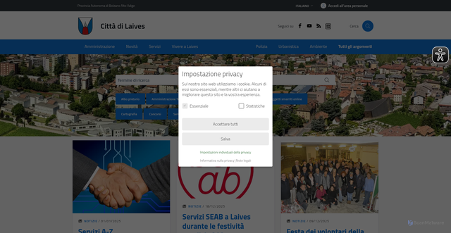 Security scan screenshot of https://www.comune.laives.bz.it/it