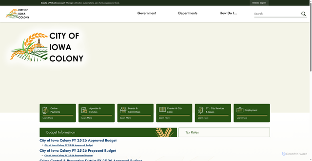Security scan screenshot of http://www.iowacolonytx.gov