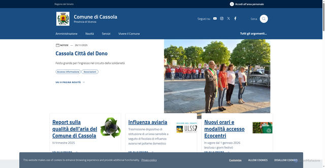 Security scan screenshot of https://www.comune.cassola.vi.it/home