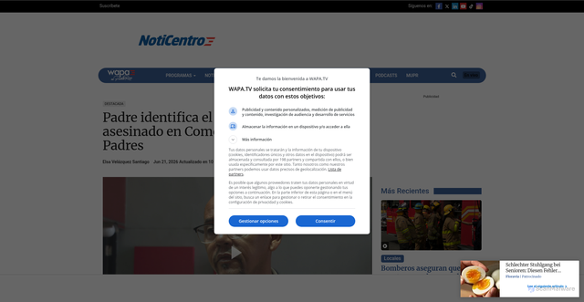 Security scan screenshot of https://wapa.tv/noticias/locales/padre-identifica-el-cuerpo-de-su-hijo-asesinado-en-comer-o-en-pleno-d-a/article_772f3fc4-884e-48f1-b0a8-4ad42a707bc6.html