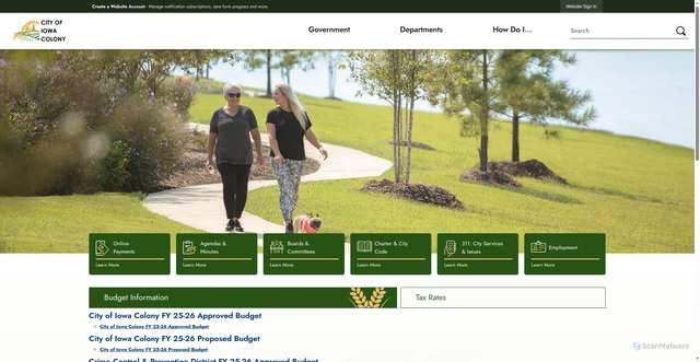 Security scan screenshot of http://www.iowacolonytx.gov/