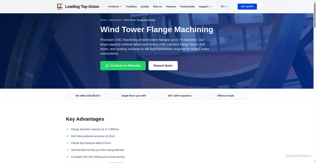 Security scan screenshot of https://leadingtopunion.com/wind-power/tower-flange.html