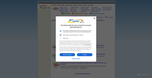 Security scan screenshot of https://www.calotteryx.com/