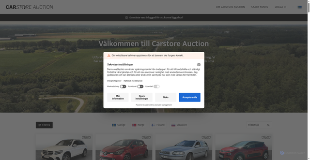 Security scan screenshot of https://hedinauction.se