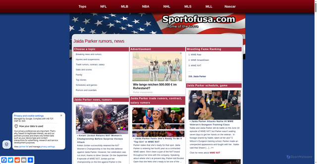 Security scan screenshot of https://sportofusa.com/jaida-parker.html