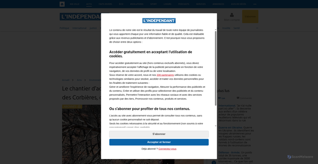 Security scan screenshot of https://www.lindependant.fr/2025/10/23/le-chantier-dacces-aux-zones-sinistrees-par-lincendie-des-corbieres-orchestre-par-lonf-a-debute-13008130.php