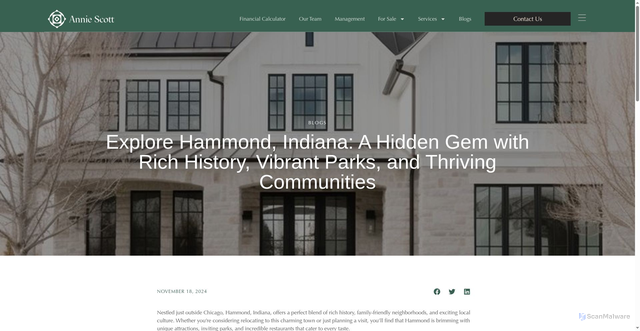 Security scan screenshot of https://talktoannie.com/explore-hammond-indiana-a-hidden-gem-with-rich-history-vibrant-parks-and-thriving-communities/