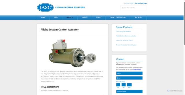Security scan screenshot of https://jasc-controls.com/flight-system-control-actuator/
