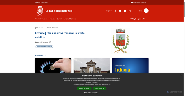 Security scan screenshot of https://www.comune.bernareggio.mb.it/it