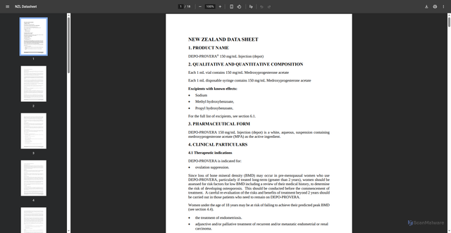 Security scan screenshot of https://www.medsafe.govt.nz/profs/datasheet/d/depoproverainj.pdf
