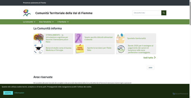 Security scan screenshot of https://www.comunitavaldifiemme.tn.it/