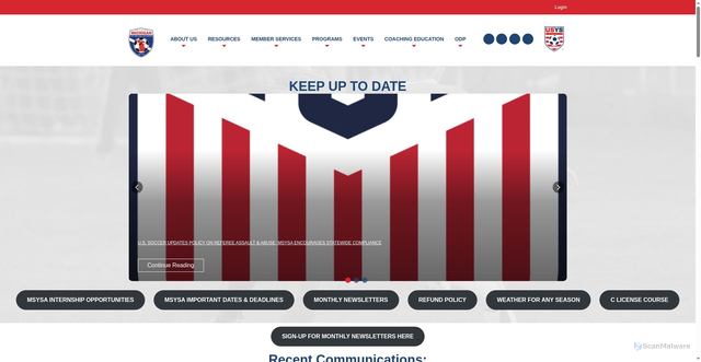 Security scan screenshot of https://www.michiganyouthsoccer.org/