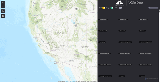 Security scan screenshot of https://cameras.alertcalifornia.org/