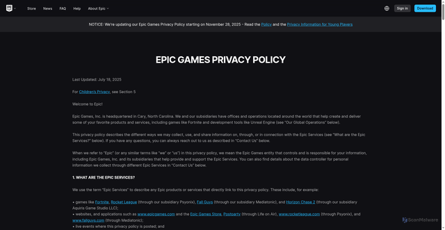 Security scan screenshot of https://legal.epicgames.com/en-US/epicgames/privacy-policy
