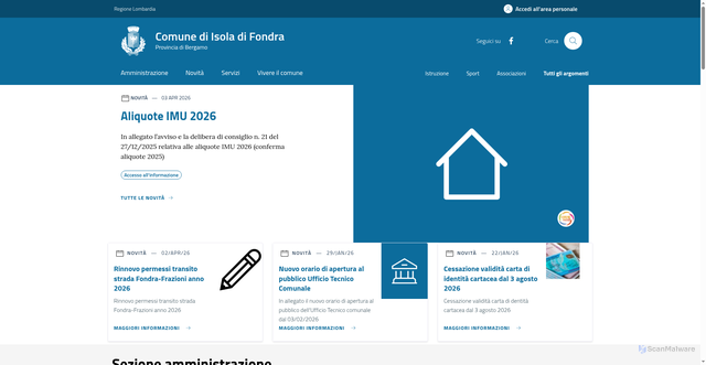 Security scan screenshot of https://www.comune.isoladifondra.bg.it