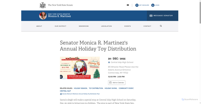 Security scan screenshot of https://www.nysenate.gov/calendar/events/monica-r-martinez/december-20-2025/senator-monica-r-martinezs-annual-holiday-toy