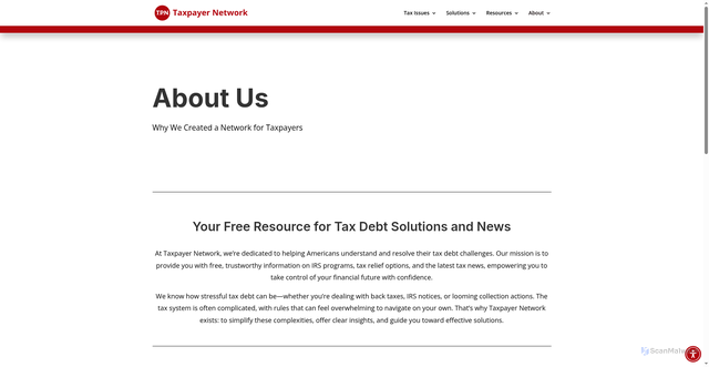 Security scan screenshot of https://www.taxpayernetwork.com/about/