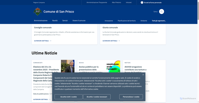 Security scan screenshot of https://www.comune.sanprisco.caserta.it/