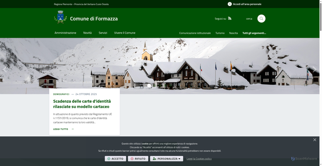 Security scan screenshot of https://www.comune.formazza.vb.it/it-it/home